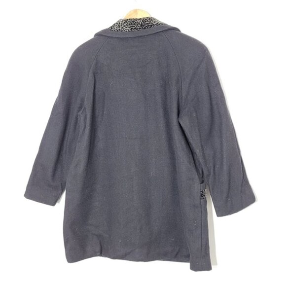 Gallery Vintage Black Button-Down Retro Wool Blend Leopard Print Collar Jacket - Picture 2 of 11